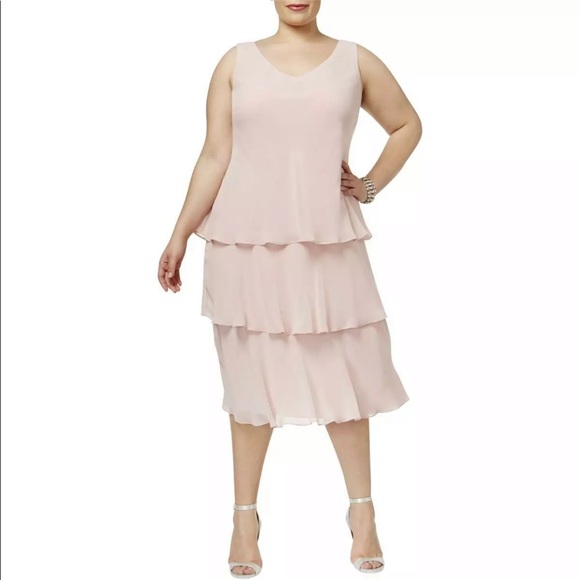 SL Fashions SZ 22W pink tiered chiffon dress - Picture 4 of 7